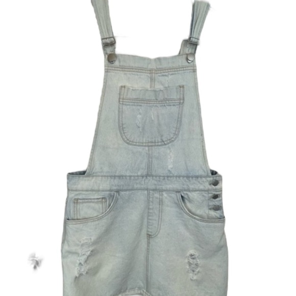 Forever 21 Denim Overall Mini Skirt Bleached M - Picture 17 of 17